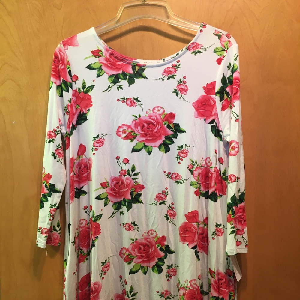 White & Pink Floral Swing Dress